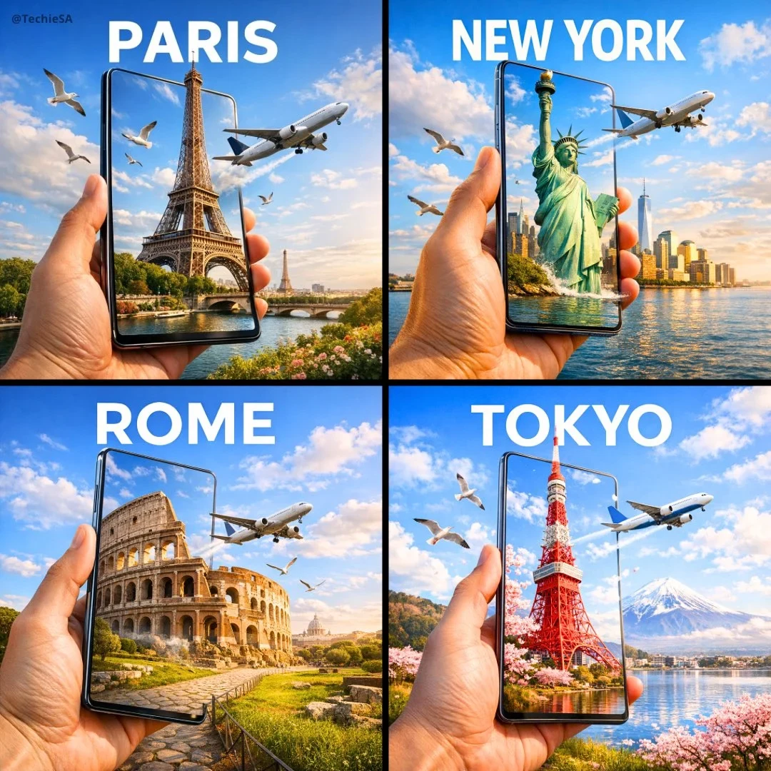A Hyper-Realistic Travel Advertisement in Square Format (1080x1080)