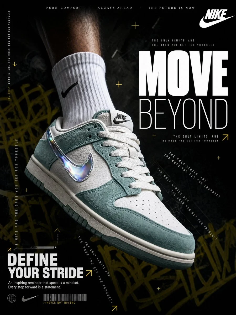A Hyperrealistic Nike Sneaker Advertisement Shot in a Dark, Moody Editorial