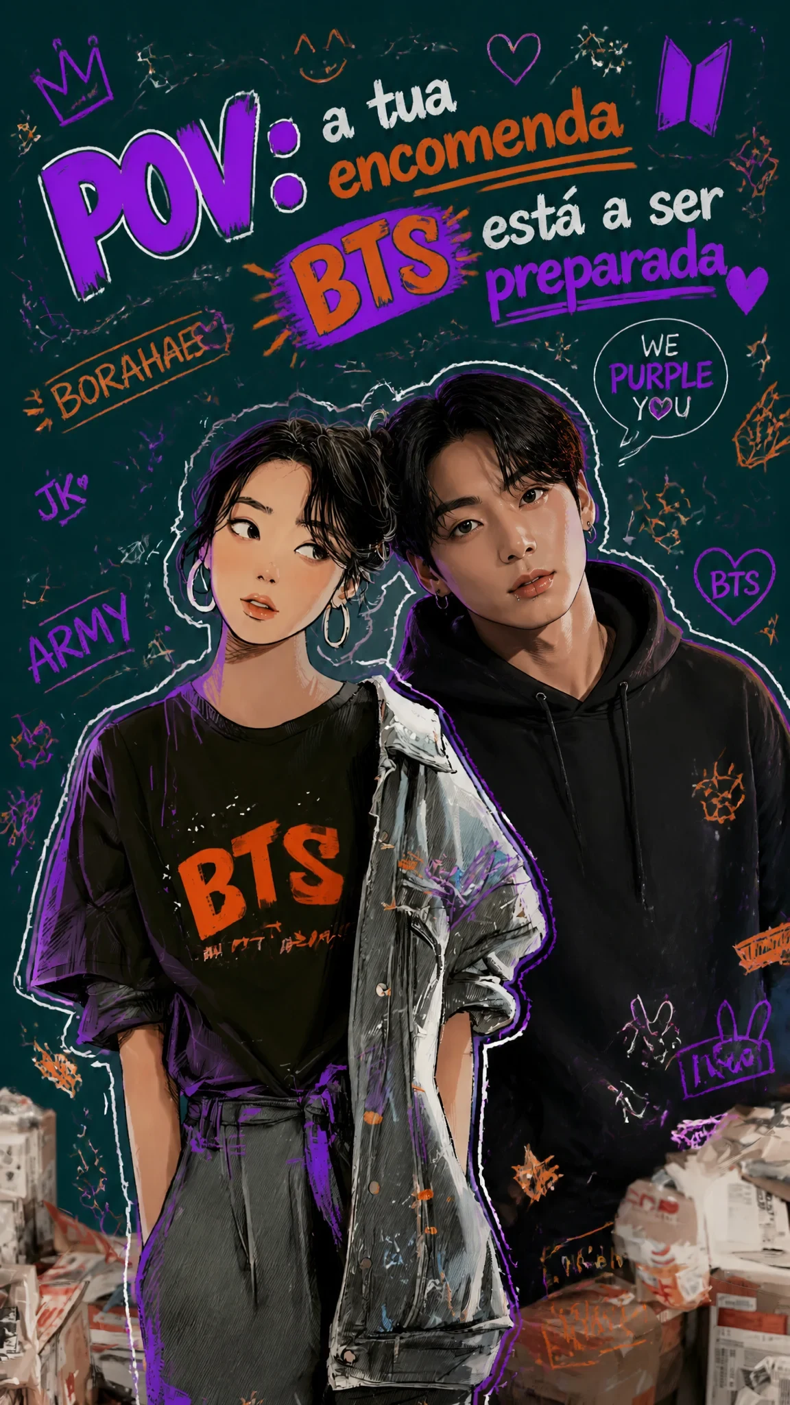 Adiciona O Texto "POV: a Tua Encomenda BTS Está a Ser Preparada" Com Destaque