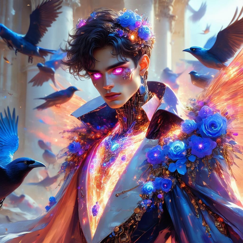 Android Colombian Prince With Blue Flower Crown