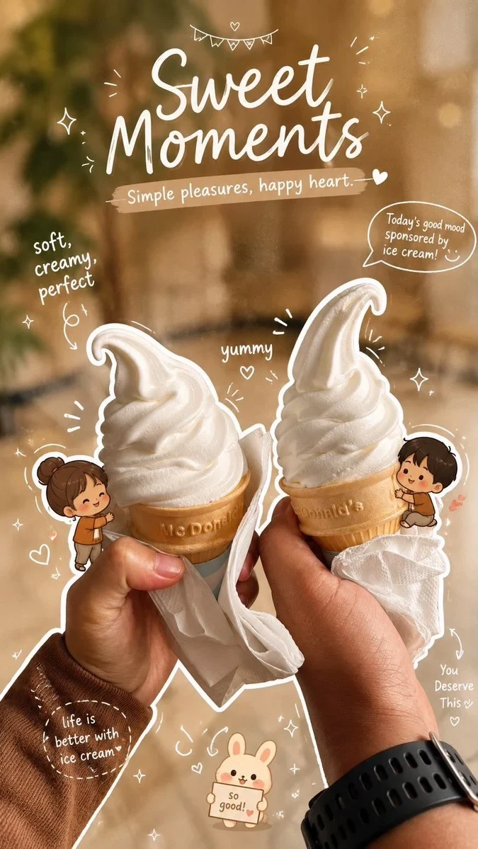 Close-Up Aesthetic Photo of Two Hands Holding Vanilla Soft Serve Ice Cream Cones