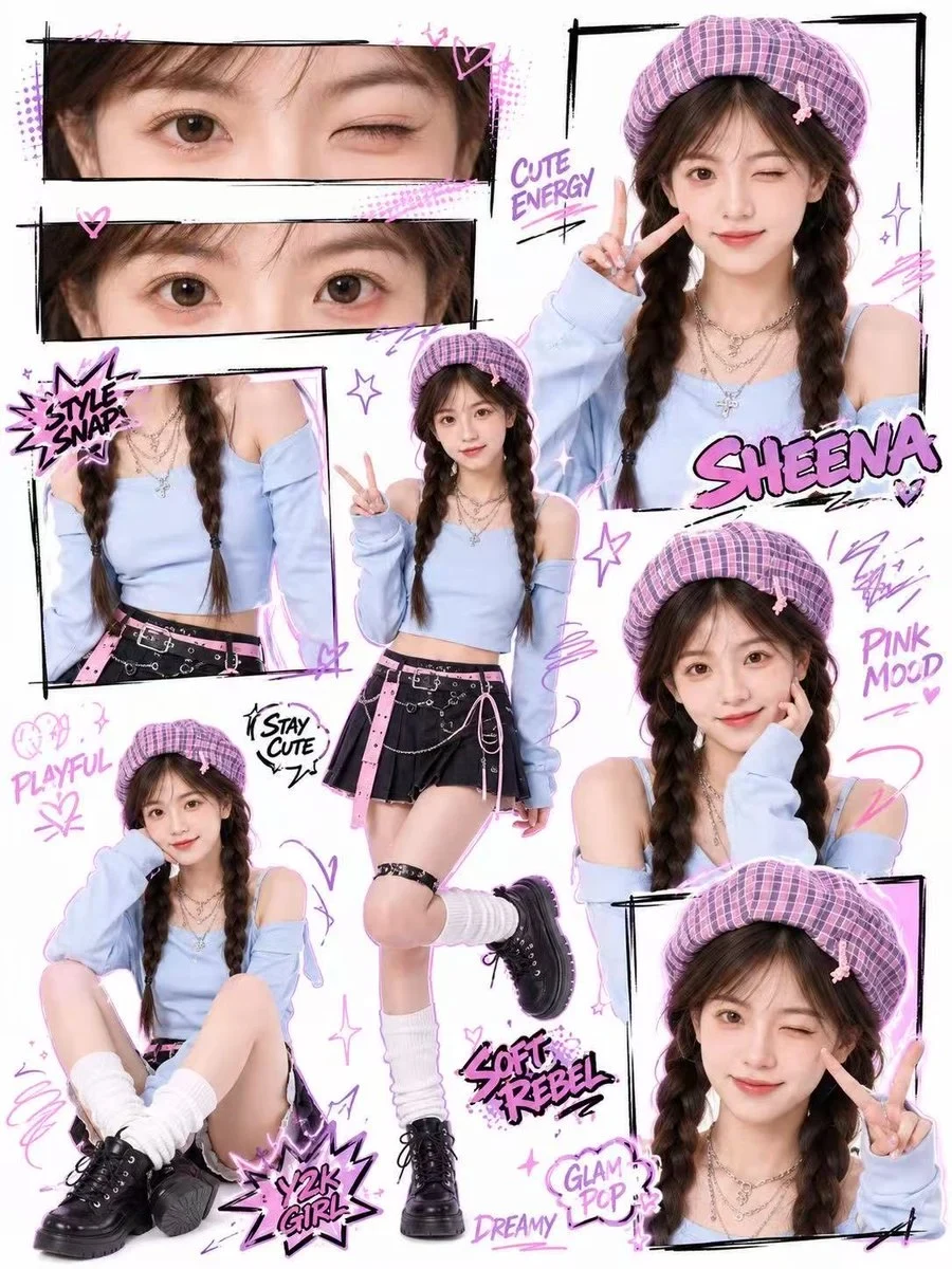 High-Quality Y2K Kawaii Street-Style Collage Poster Based on the Uploaded Portrait
