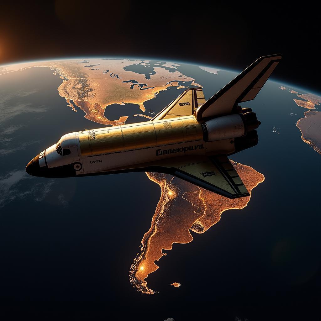 Golden Space Shuttle Endeavour Over Mystical Earth