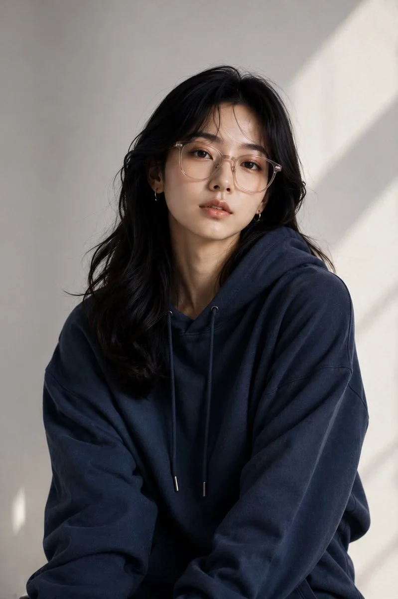 Premium Fashion-Editorial Half-Body Portrait of a Beautiful Young East Asian Woman