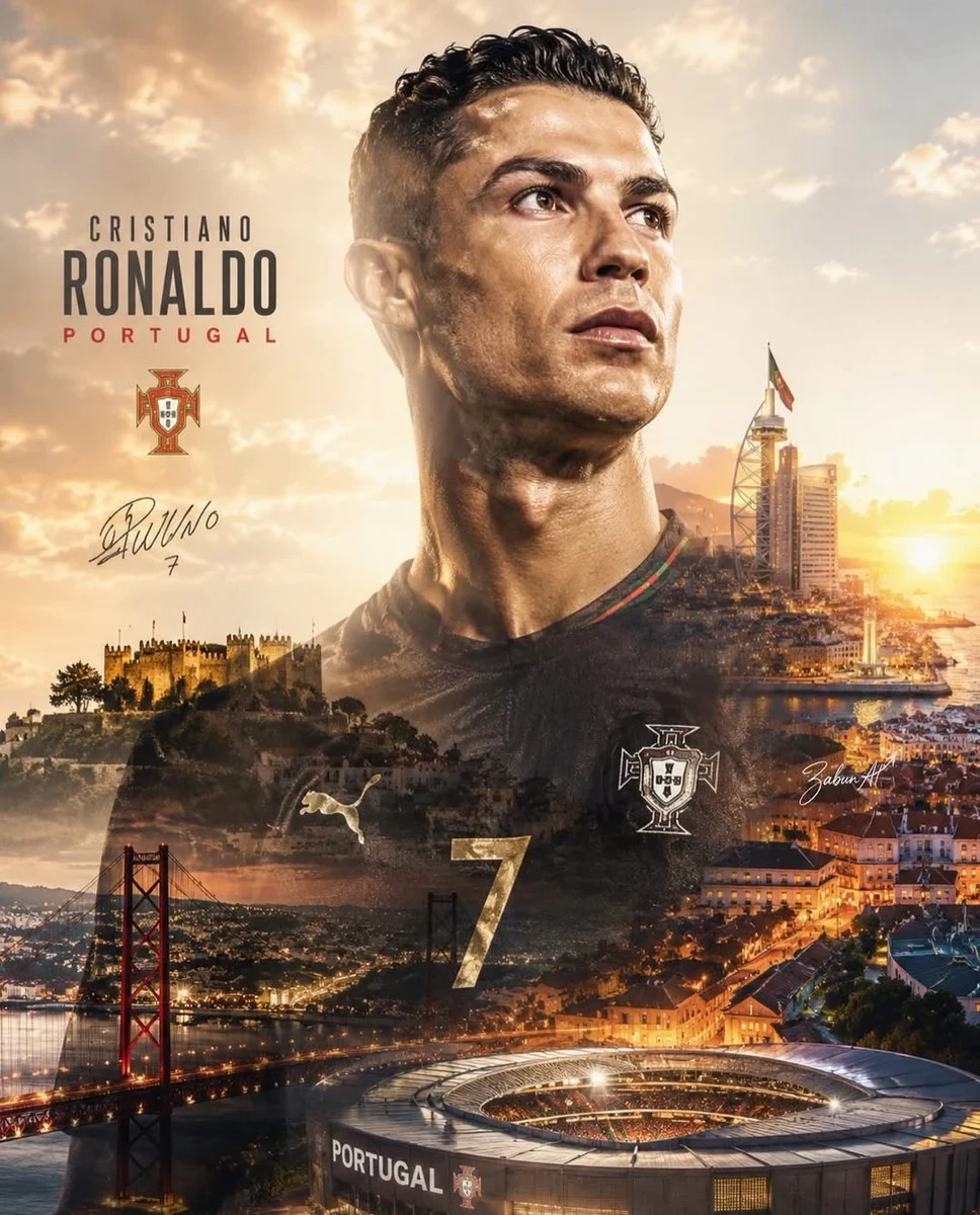Epic Double-Exposure Sports Poster Featuring a Legendary Football Player as