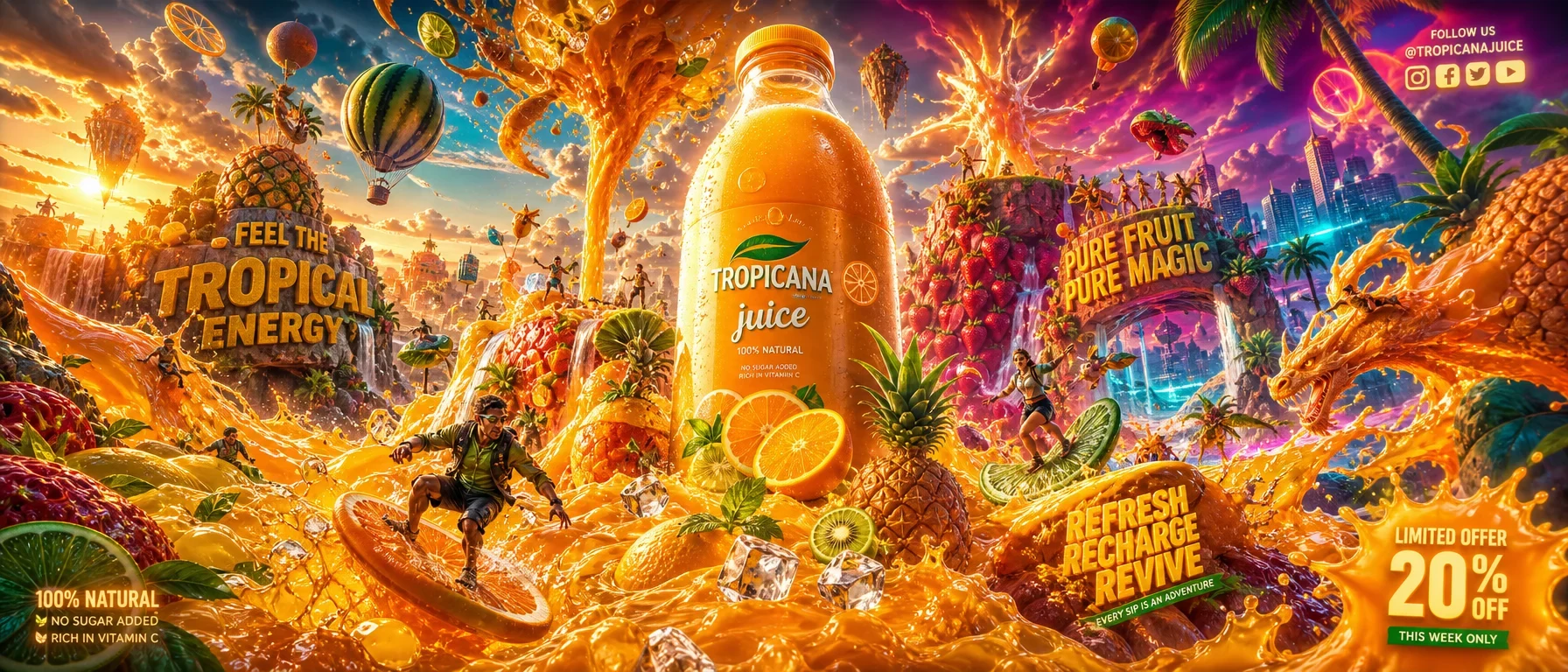 Insanely Creative, Visually Overwhelming, Cinematic Juice Advertising Flyer with