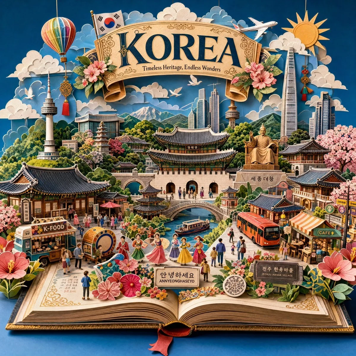 Handcrafted 3D Pop-Up Storybook Travel Illustration of Destination