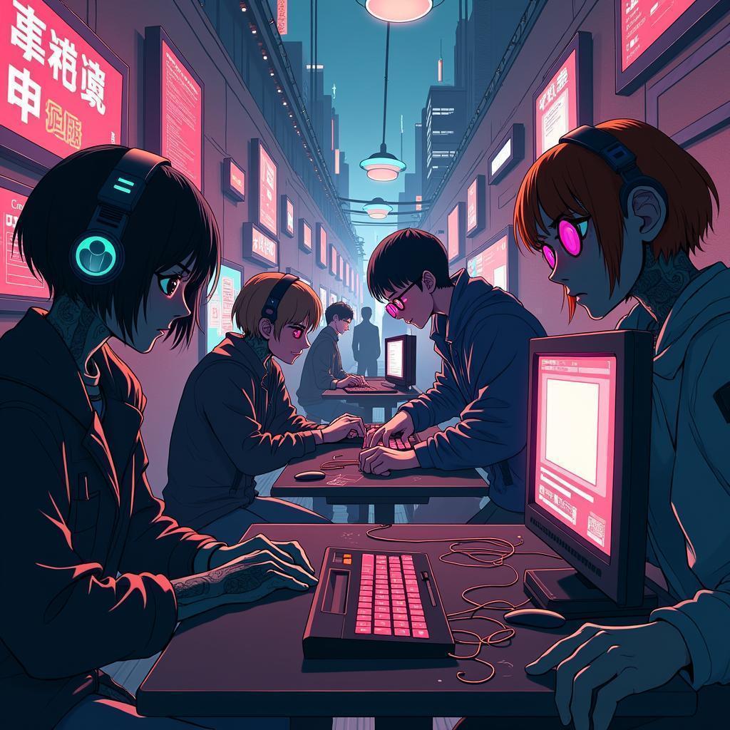 Computer Club Rendered in Dark Cyber Manga