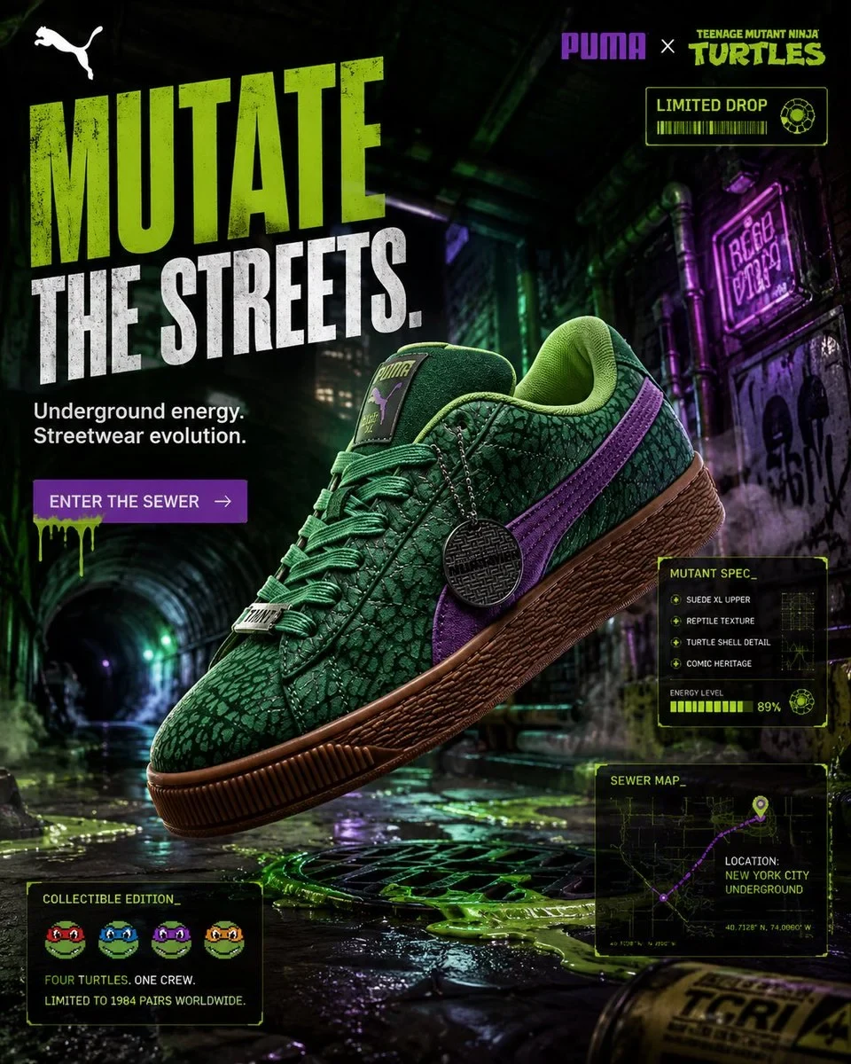 FORMAT: 4:5 Vertical Premium Sneaker SMM Campaign Hyper-Realistic Streetwear