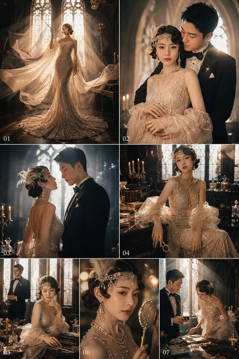 Please generate a "Gatsby style / 1920s Art" based on a user upload of a clear life picture of two adults.