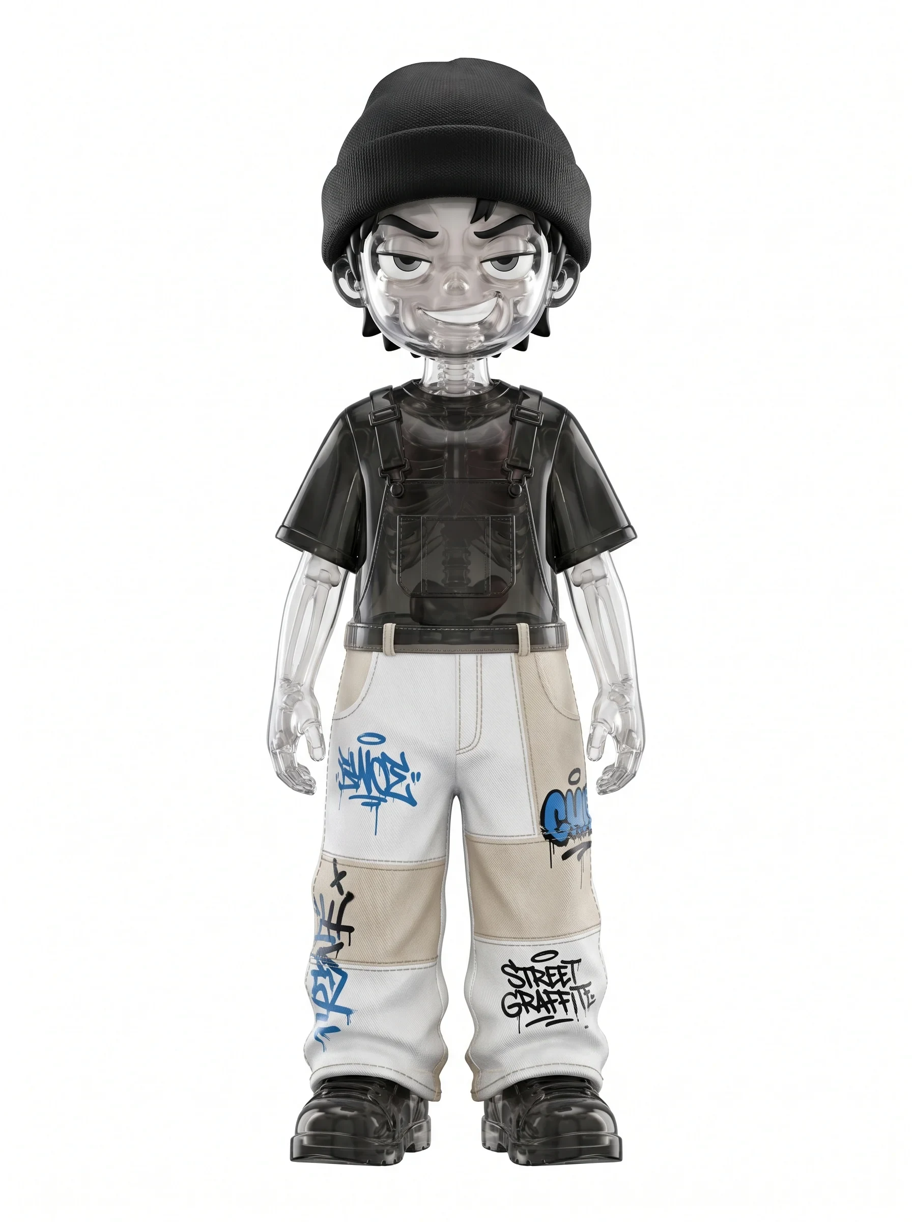 Art-blind box toys, panorama, Gen Z trendy boy image, naughty, confident smile.