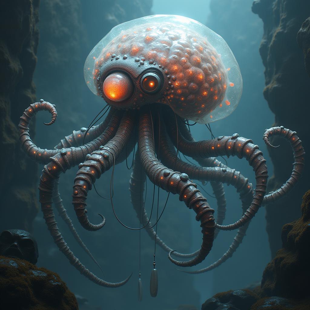 Biomechanical Jellyfish Deity in Dramatic Sci Fi