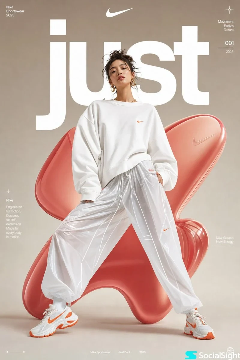 High-Fashion Futuristic Sportswear Editorial Poster, Full-Body Female Model