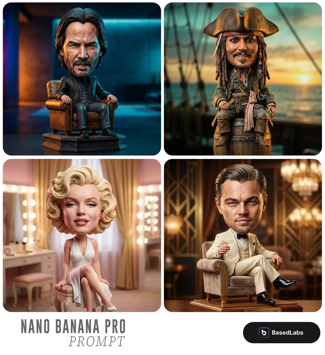 Caricature Figurine of SUBJECT as a Cute but Intense Bobblehead-Style Collectible