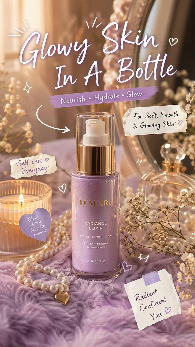 Luxury Aesthetic Skincare Advertisement,soft Pastel Background