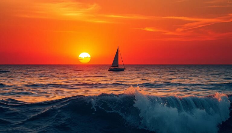 Single Sailboat at Vibrant Sunset