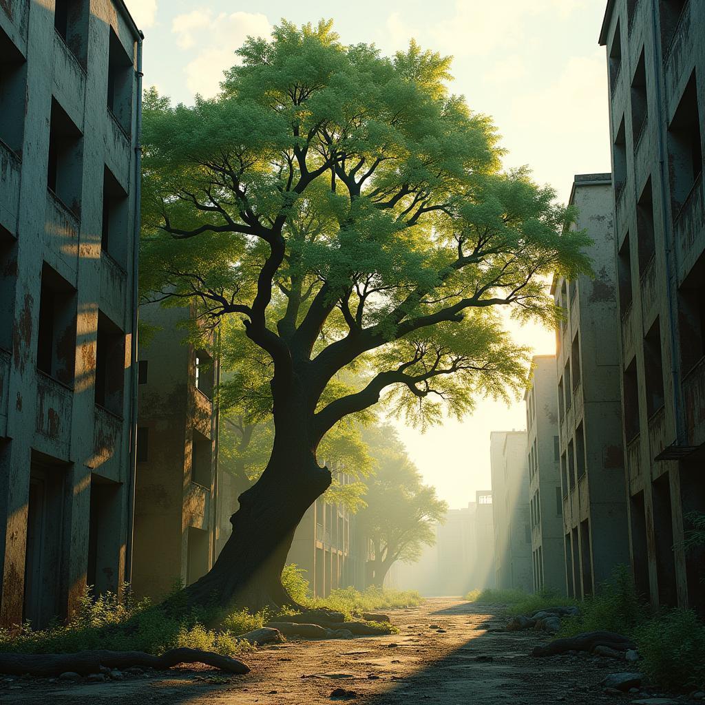 Post Apocalyptic Oak Thriving in Urban Ruins