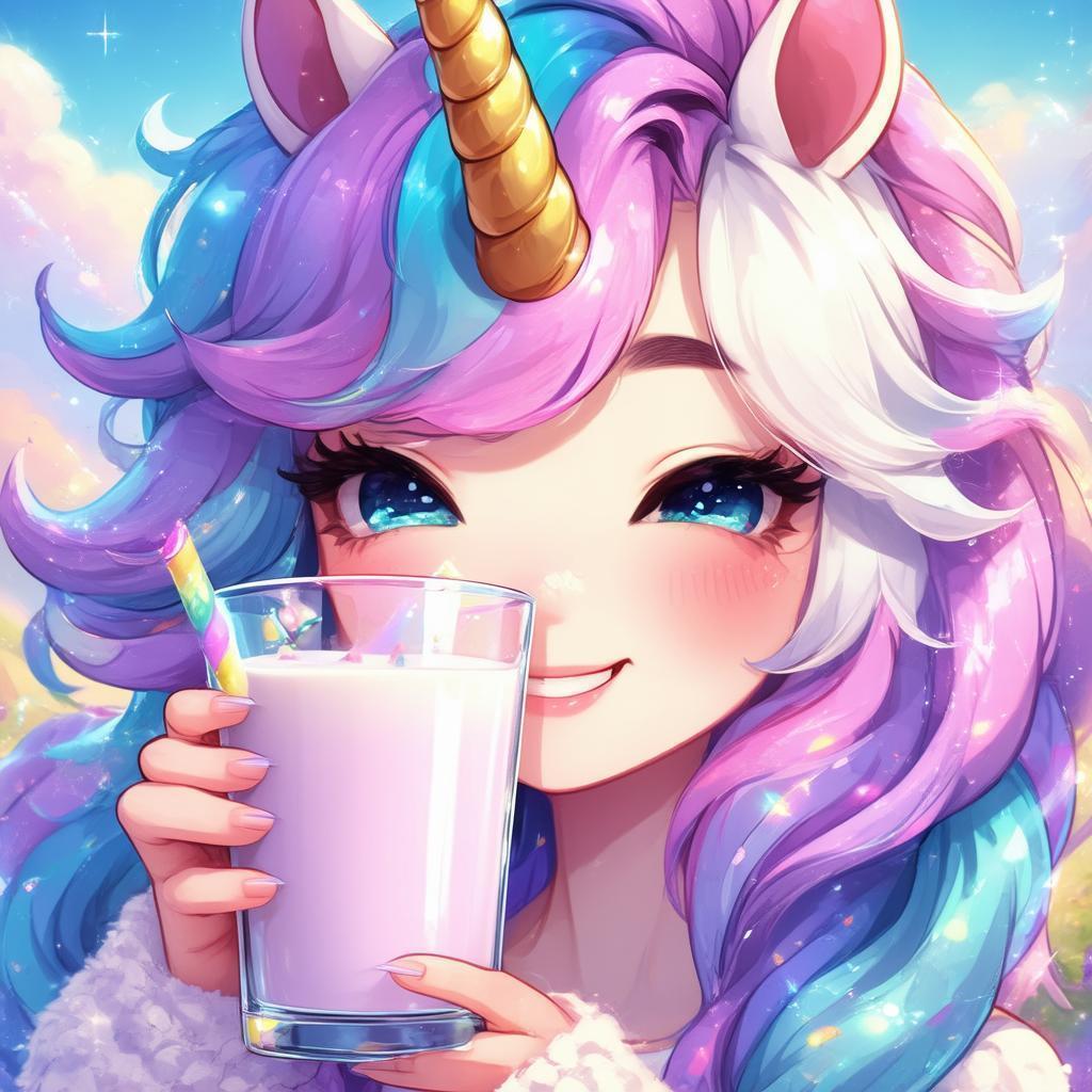 Blissful Toon Girl in Fluffy Unicorn Paradise