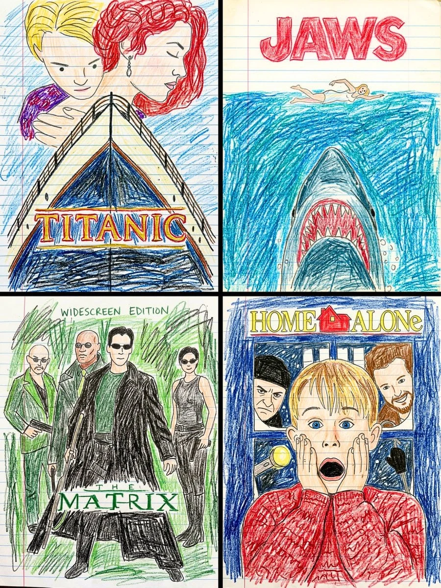 This Movie Poster into a Child’s Crayon Drawing on Lined Notebook Paper