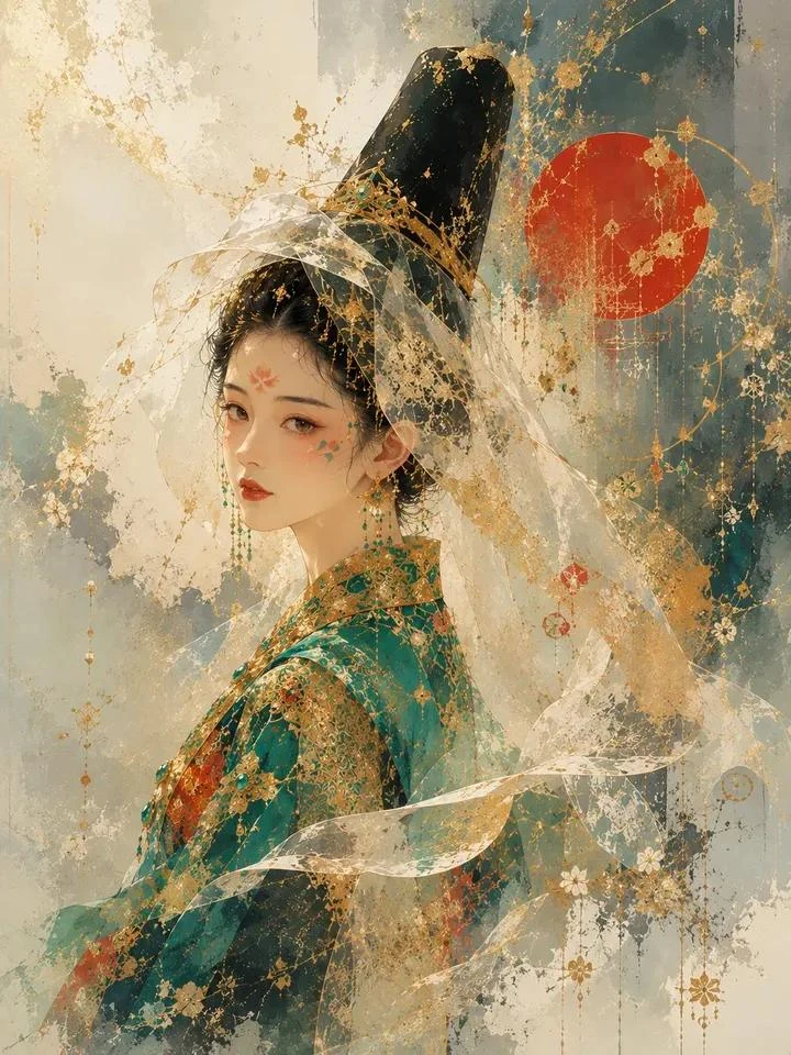 Ethereal Portrait of a Beautiful East Asian Royal Princess Wearing Traditional