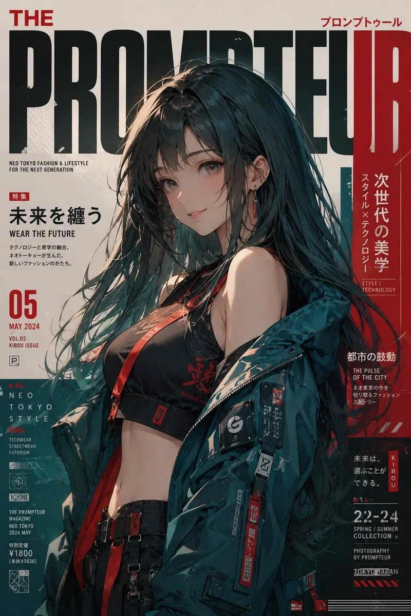 Ultra-Premium Neo Tokyo Fashion Magazine Cover, Editorial Anime Realism, 8K, 2:3