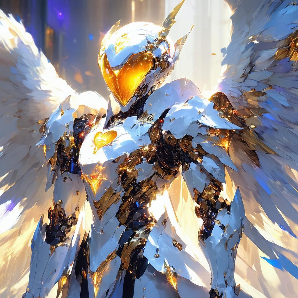 Winged Mecha Warrior With a Heart Visor