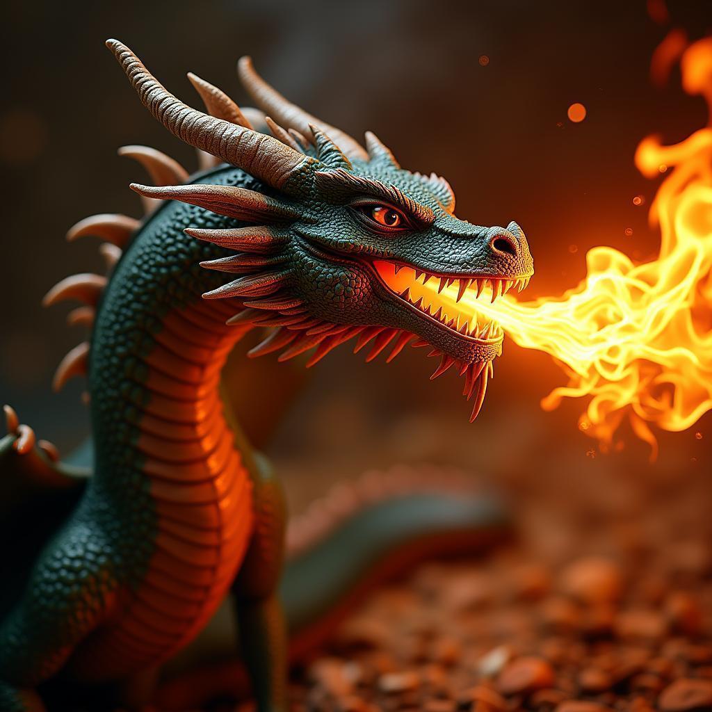 Dragon Breathing Fire in Photorealistic Detail