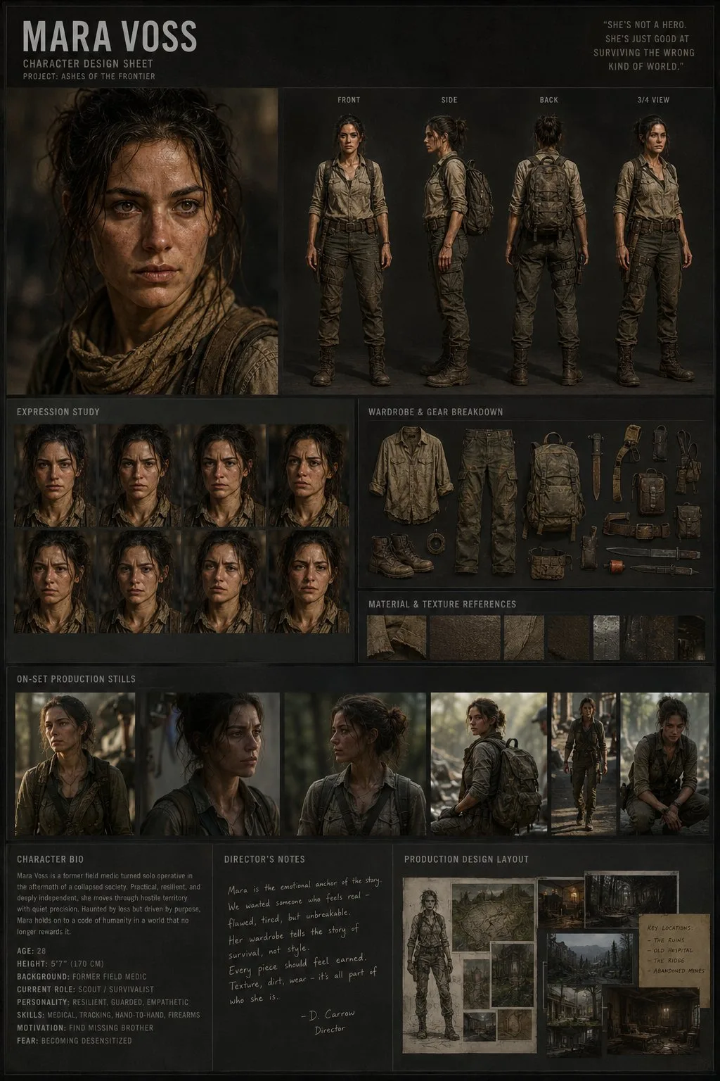 Cinematic Female Character Design Sheet