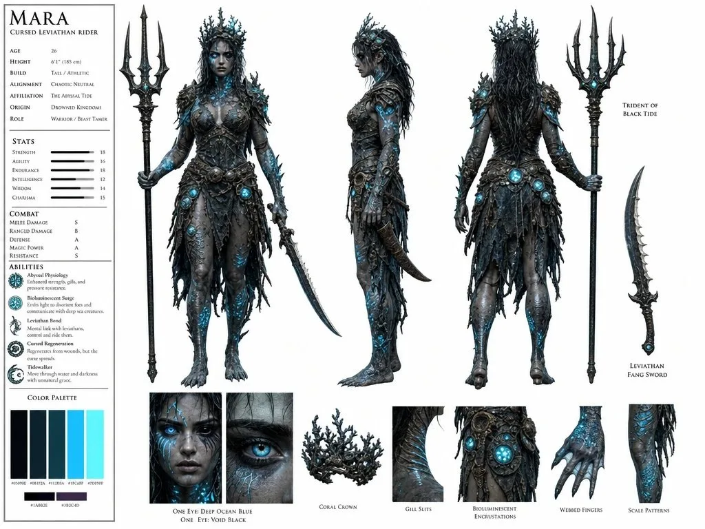 Highly Detailed Realistic Character Design Sheet Mara Cursed