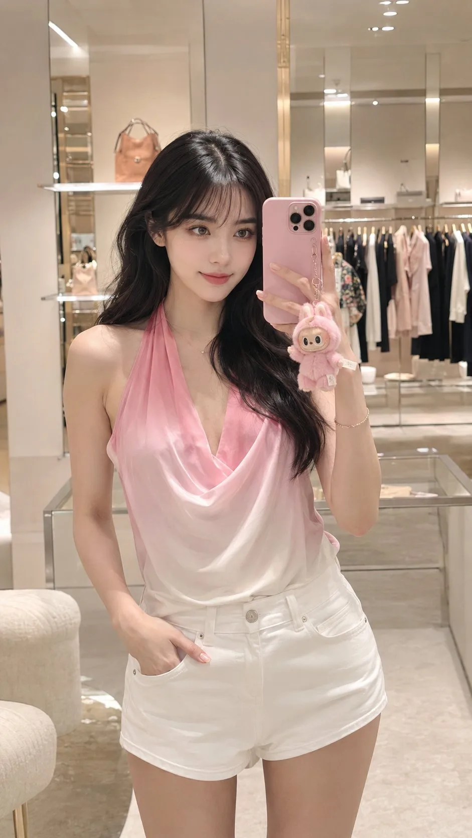 Hyper Realistic Mirror Selfie Beautiful Young East Asian Woman
