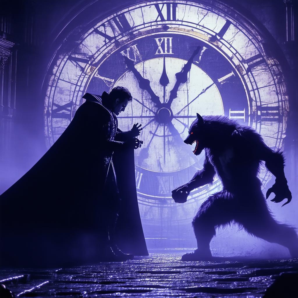Vampire Battles Werewolf Beneath a Colossal Clock
