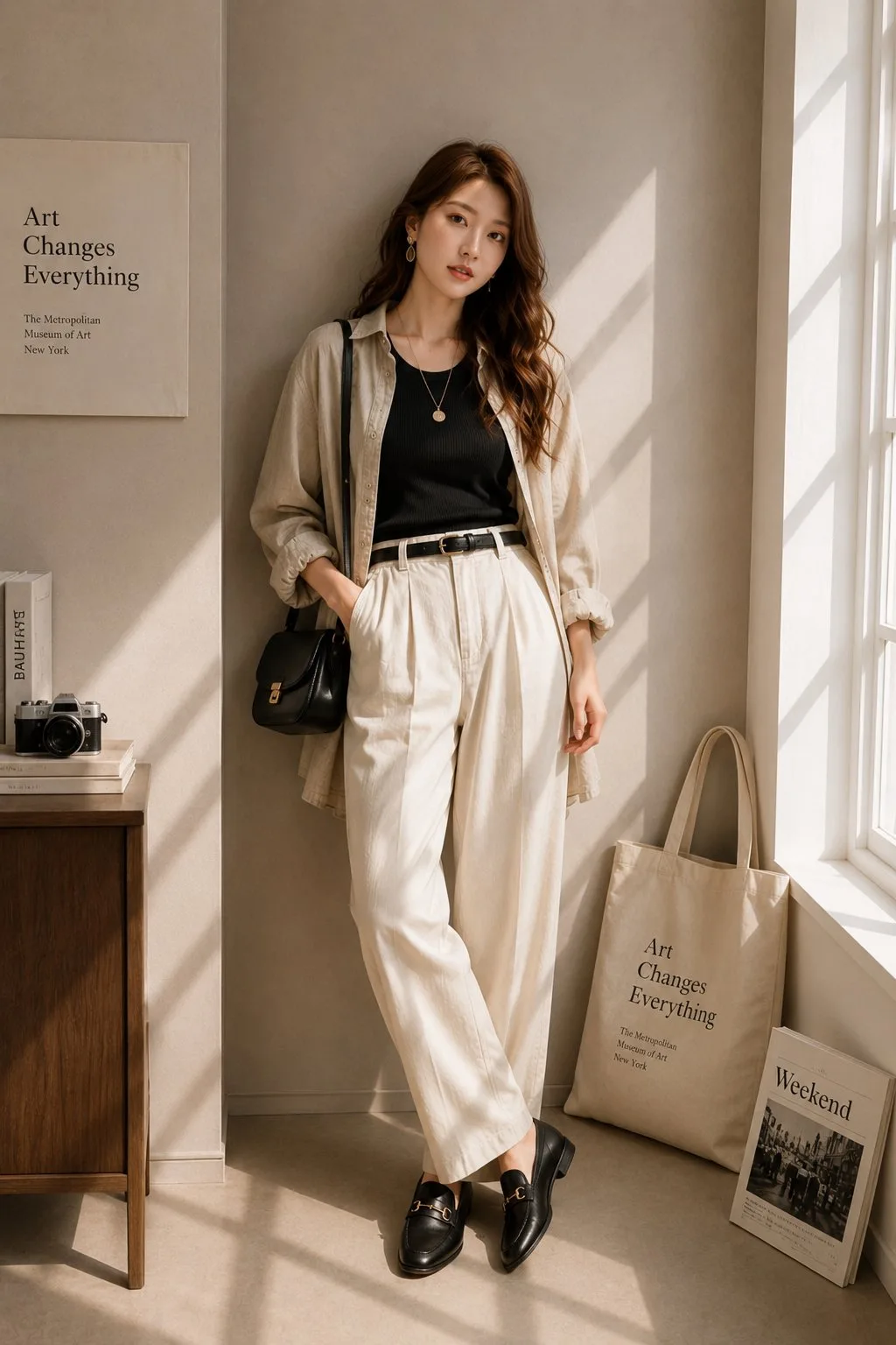Neutral Apartment Sunlit Fashion Editorial