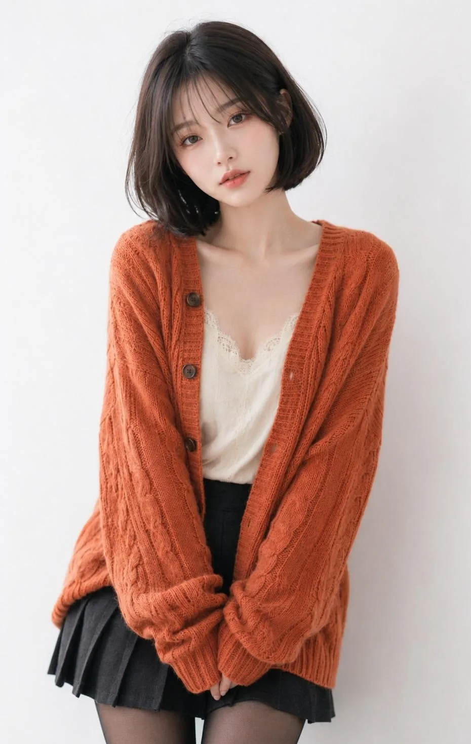 Orange Cardigan Korean Studio Portrait