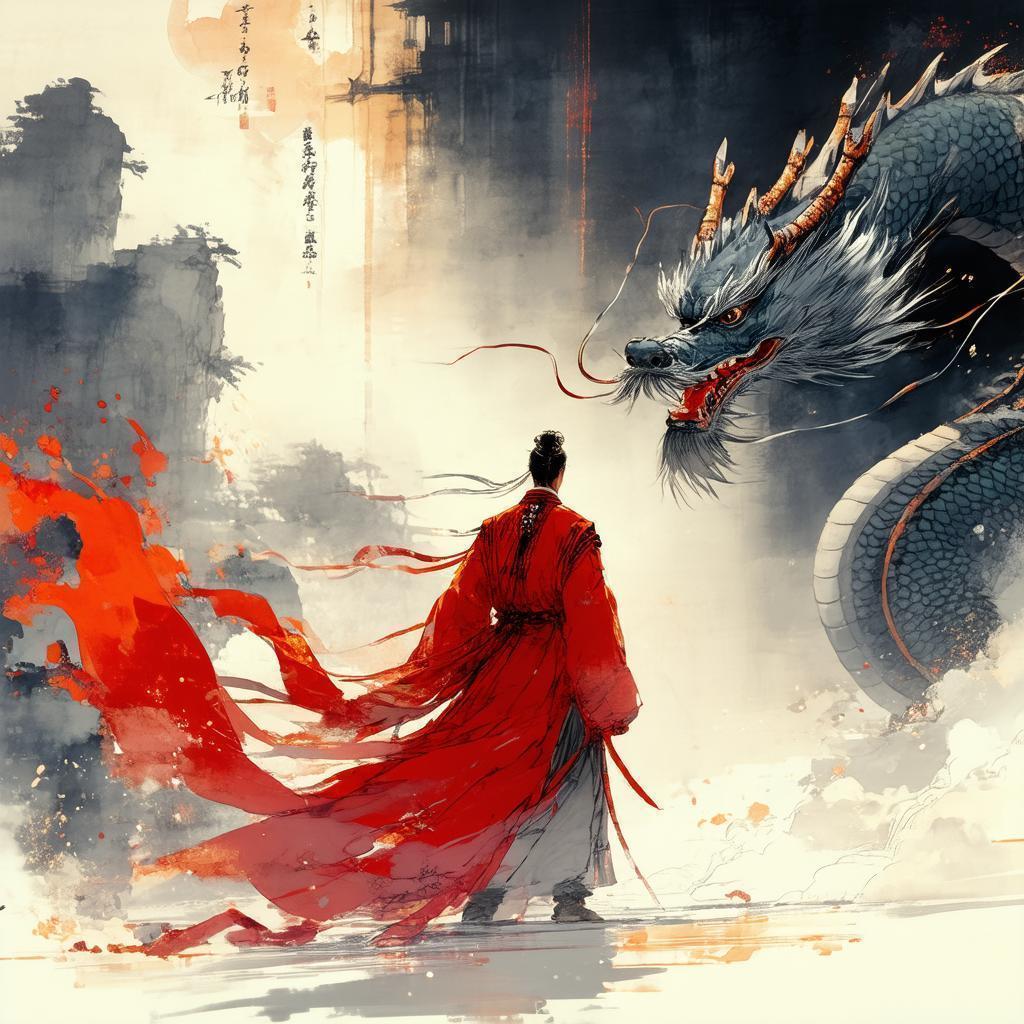 Red Robed Man Commanding a Majestic Dragon