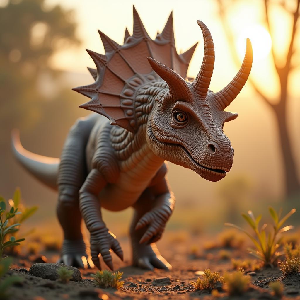 Styracosaurus Horns Gleaming at Golden Hour