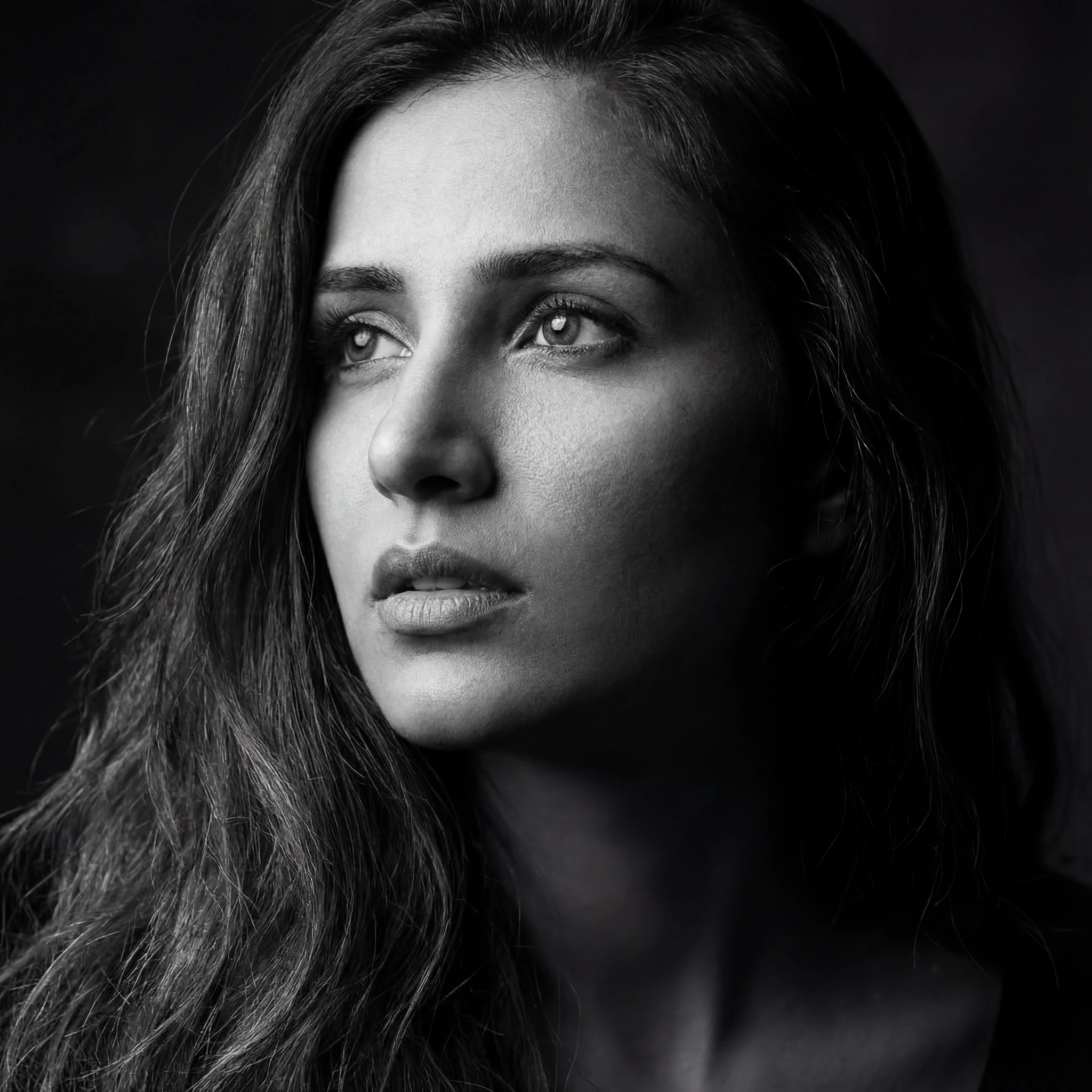Pensive Woman Black White Portrait