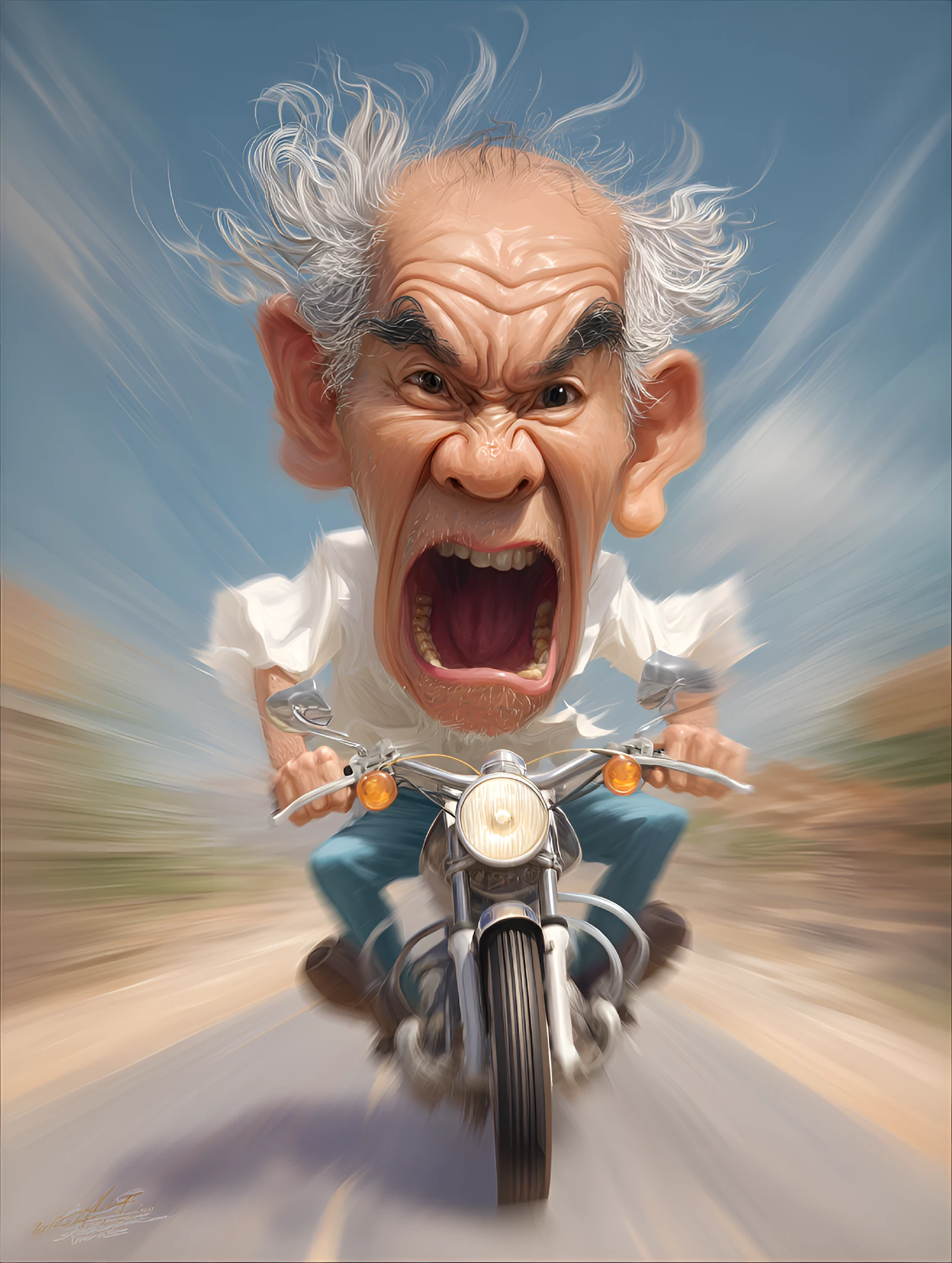 Elderly Motorcyclist Motion Blur