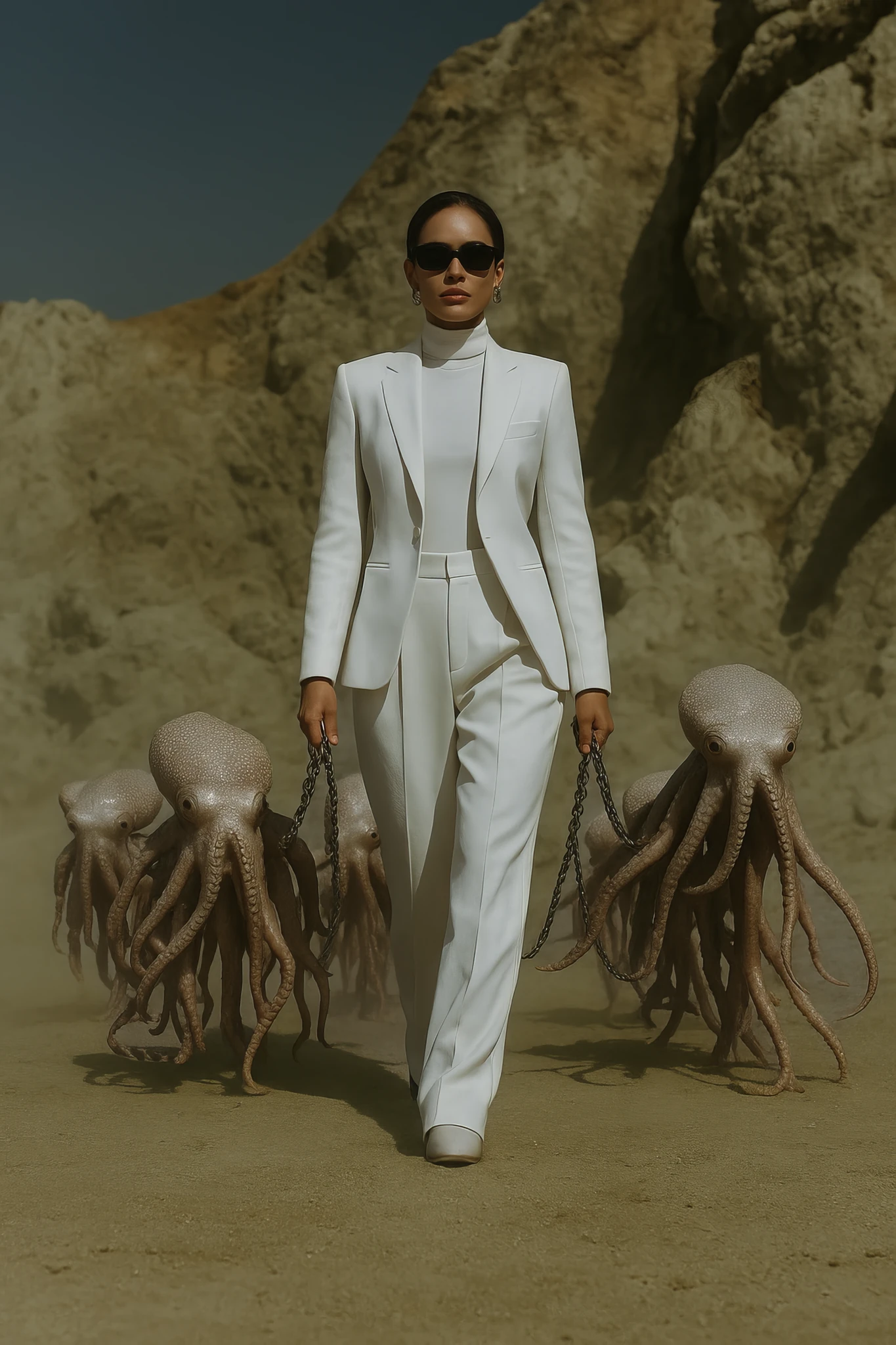 Woman In White Suit Desert Octopus