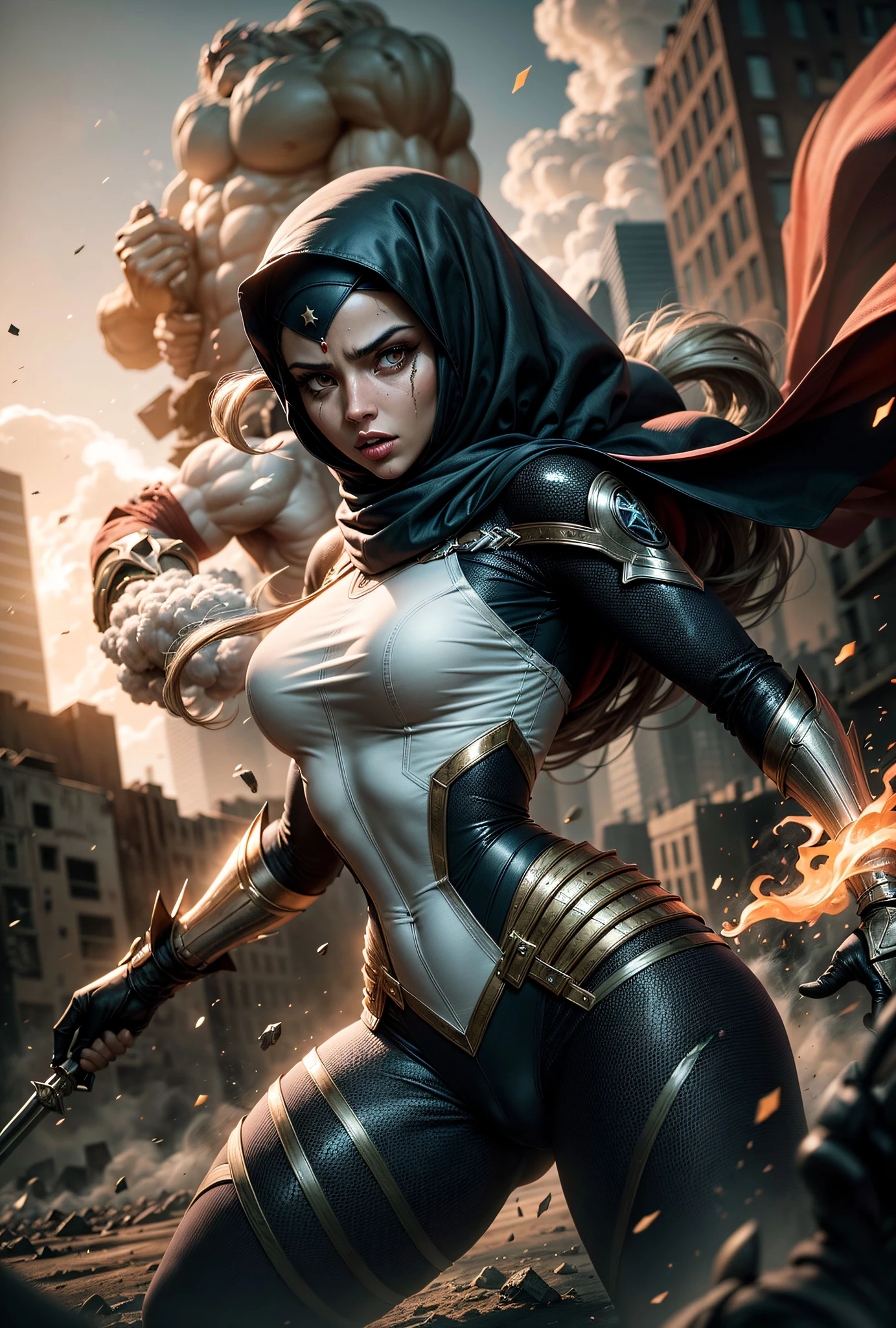 Muslim Superhero Fighting Monster Battle