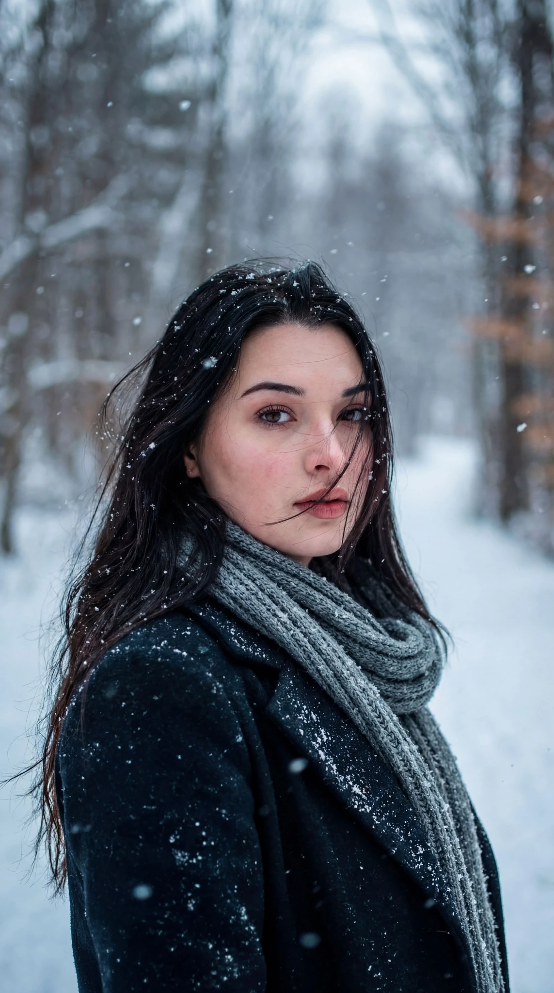 Woman Snow Winter Coat Portrait