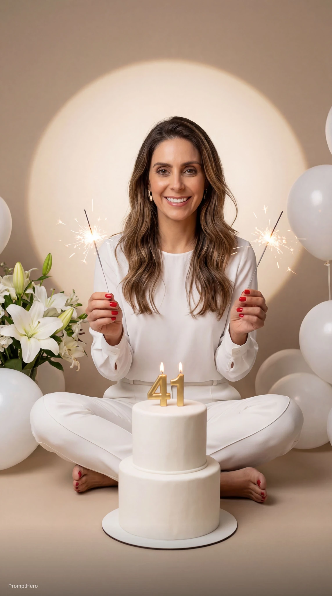 Woman Celebrating 41st Birthday With Sparklers