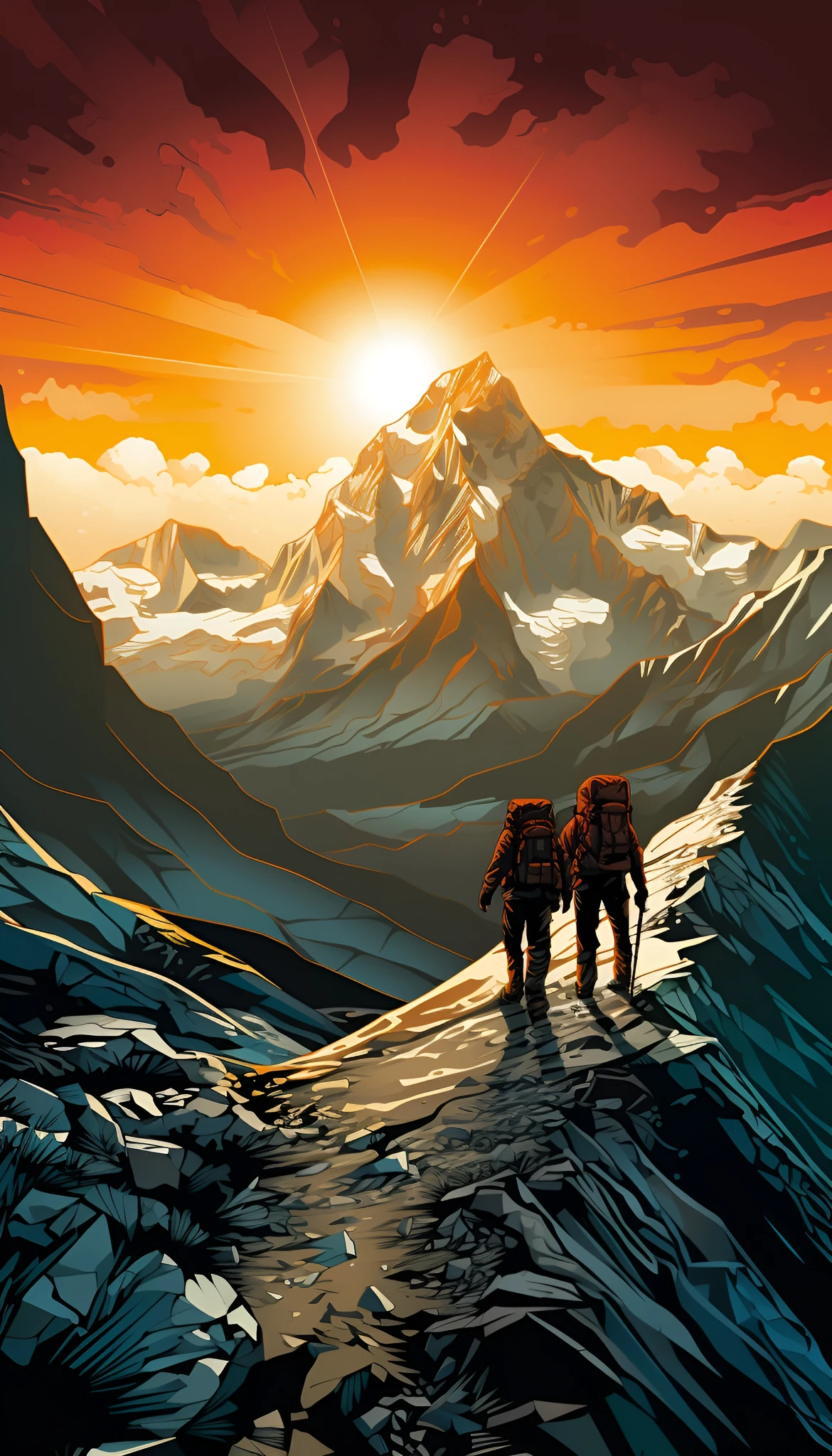 Mountain Climbers Abstract Peak