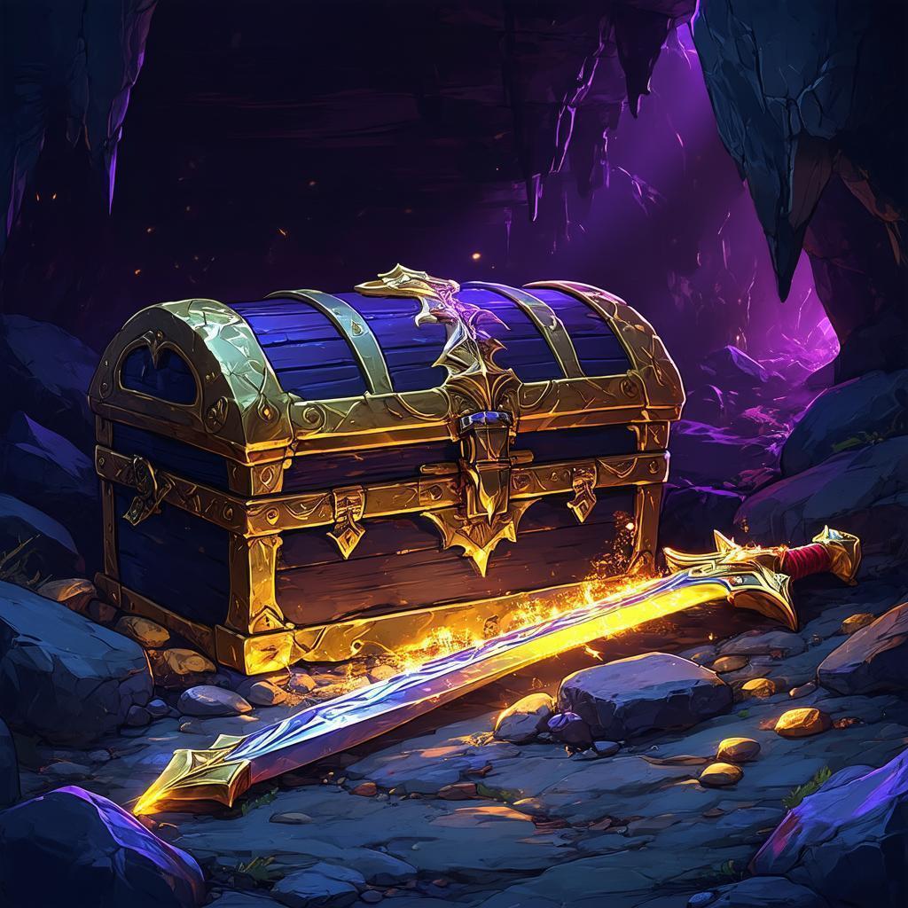 Glowing Treasure Chest With a Propped Broadsword
