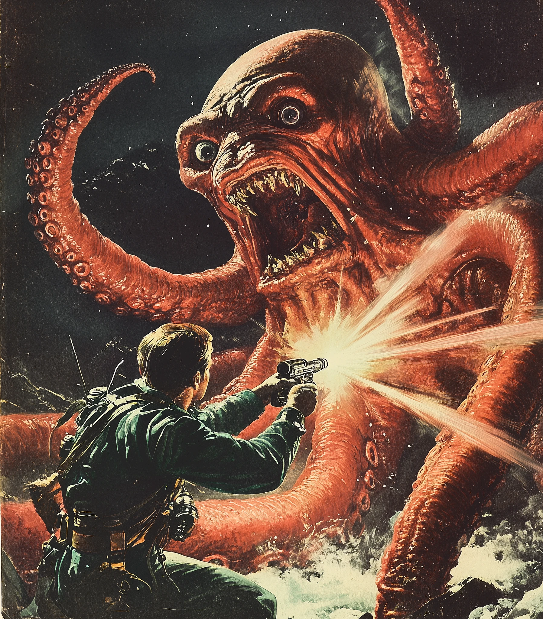 Astronaut Tentacles Spaceship Battle