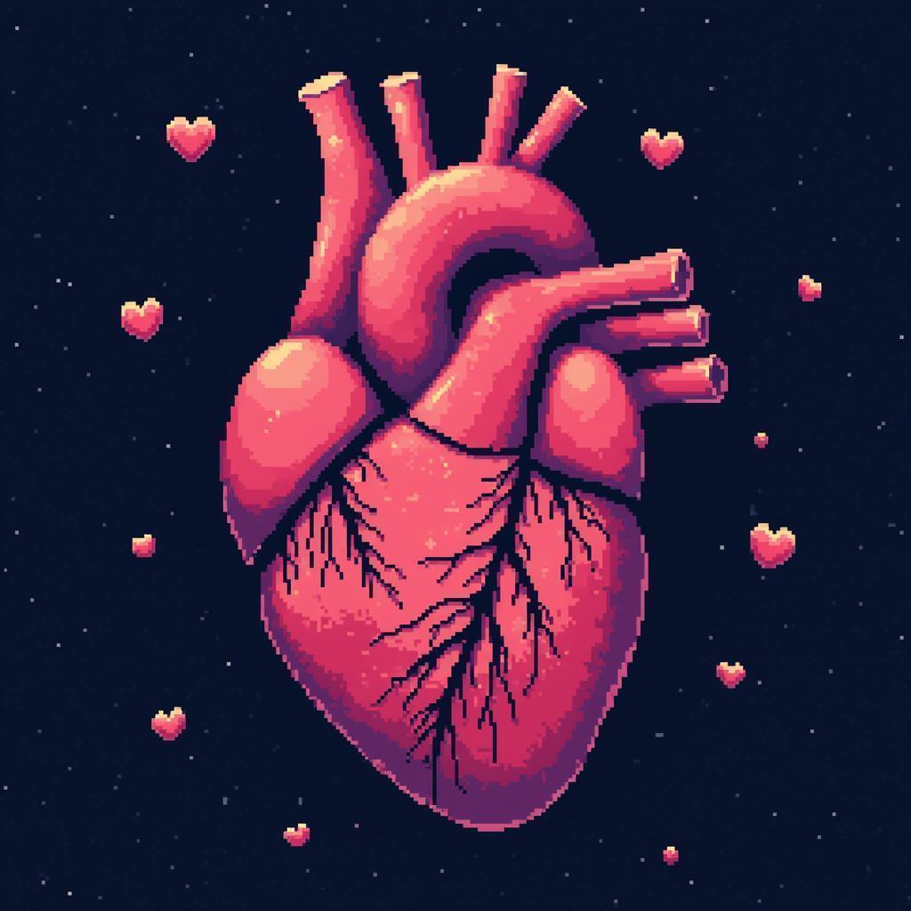 Human Heart Diagram in Retro Pixel Style