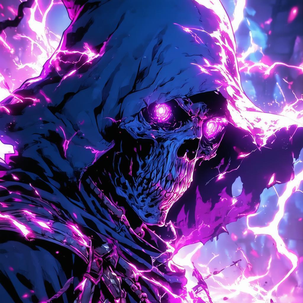 Undead Mage Blazing With Neon Energy Auras