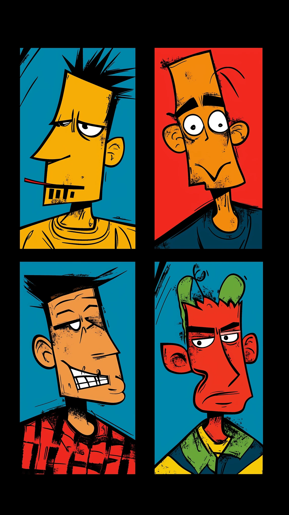 Four Men Characters Flat Color