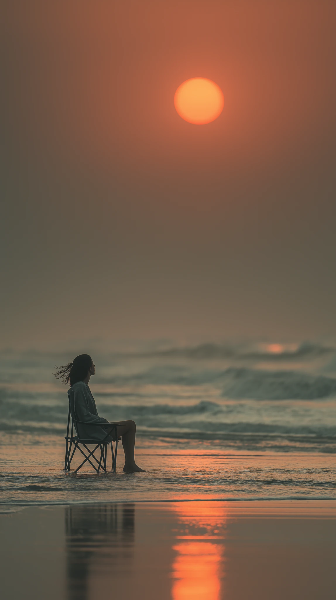Woman Beach Chair Golden Hour