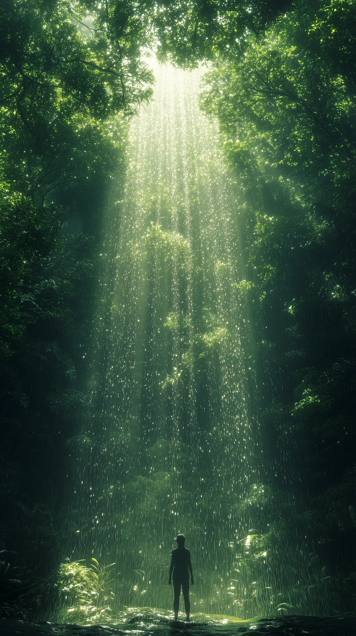 Forest Rain Solitary Figure Misty