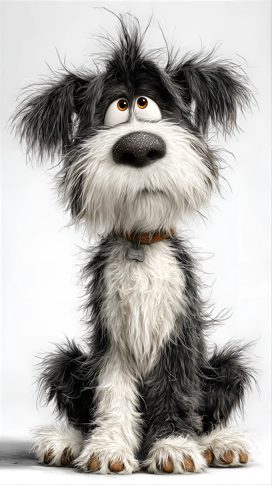 Black White Dog Cartoon Portrait